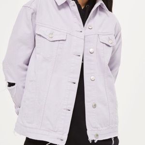 Topshop MOTO Lilac Elbow Rip Denim Jacket size 10